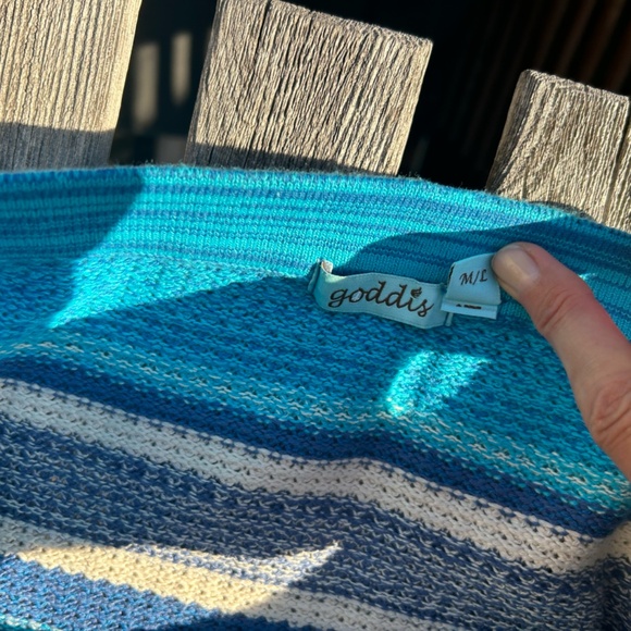 Crochette Mini Skirt, Turquoise/Blue/Off White, Goddis M/L straight fitted - Picture 3 of 3